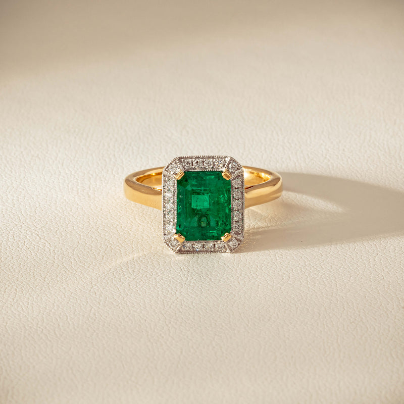 18ct Yellow Gold 2.67ct Emerald & Diamond Empire Ring - Ring - Walker & Hall