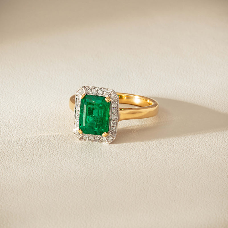 18ct Yellow Gold 2.67ct Emerald & Diamond Empire Ring - Ring - Walker & Hall