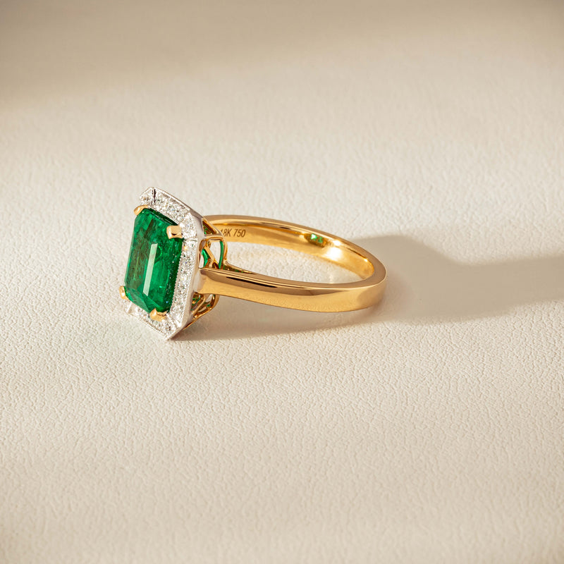 18ct Yellow Gold 2.67ct Emerald & Diamond Empire Ring - Ring - Walker & Hall