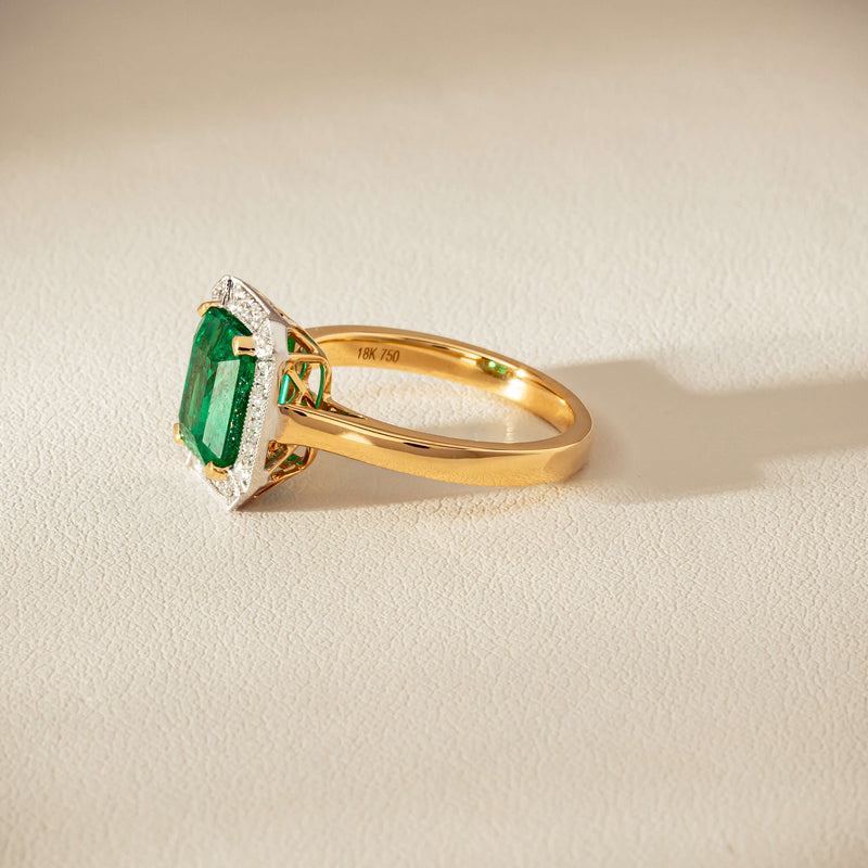 18ct Yellow Gold 2.67ct Emerald & Diamond Empire Ring - Ring - Walker & Hall