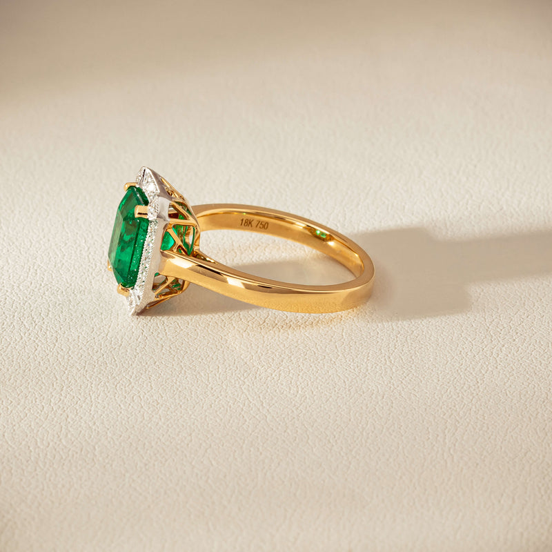 18ct Yellow Gold 2.67ct Emerald & Diamond Empire Ring - Ring - Walker & Hall