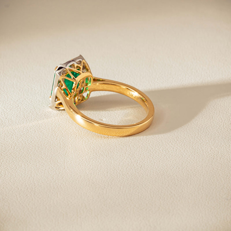 18ct Yellow Gold 2.67ct Emerald & Diamond Empire Ring - Ring - Walker & Hall