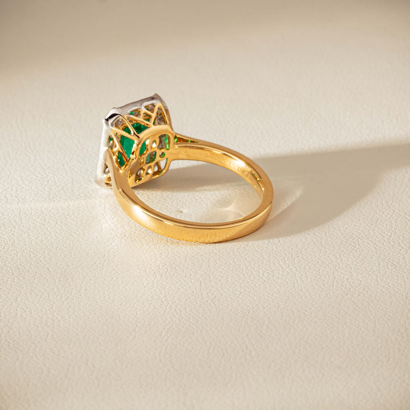 18ct Yellow Gold 2.67ct Emerald & Diamond Empire Ring - Ring - Walker & Hall
