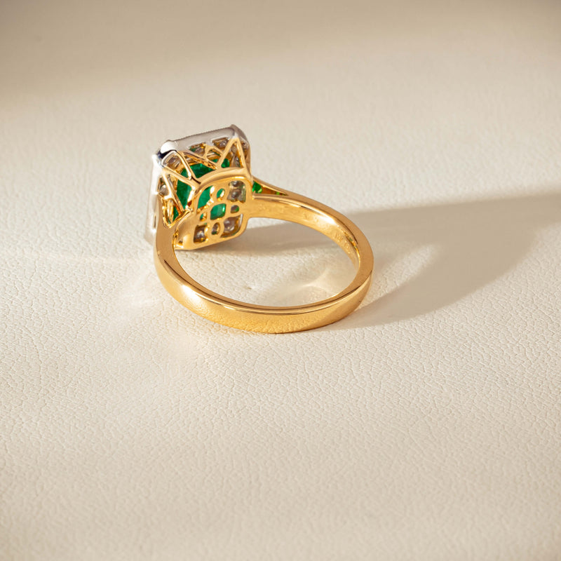 18ct Yellow Gold 2.67ct Emerald & Diamond Empire Ring - Ring - Walker & Hall
