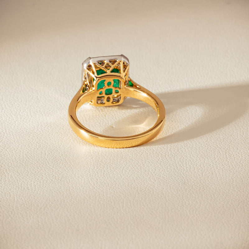 18ct Yellow Gold 2.67ct Emerald & Diamond Empire Ring - Ring - Walker & Hall