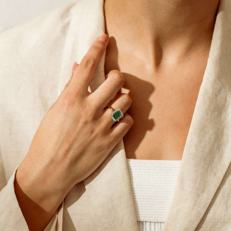 18ct Yellow Gold 2.67ct Emerald & Diamond Empire Ring - Ring - Walker & Hall