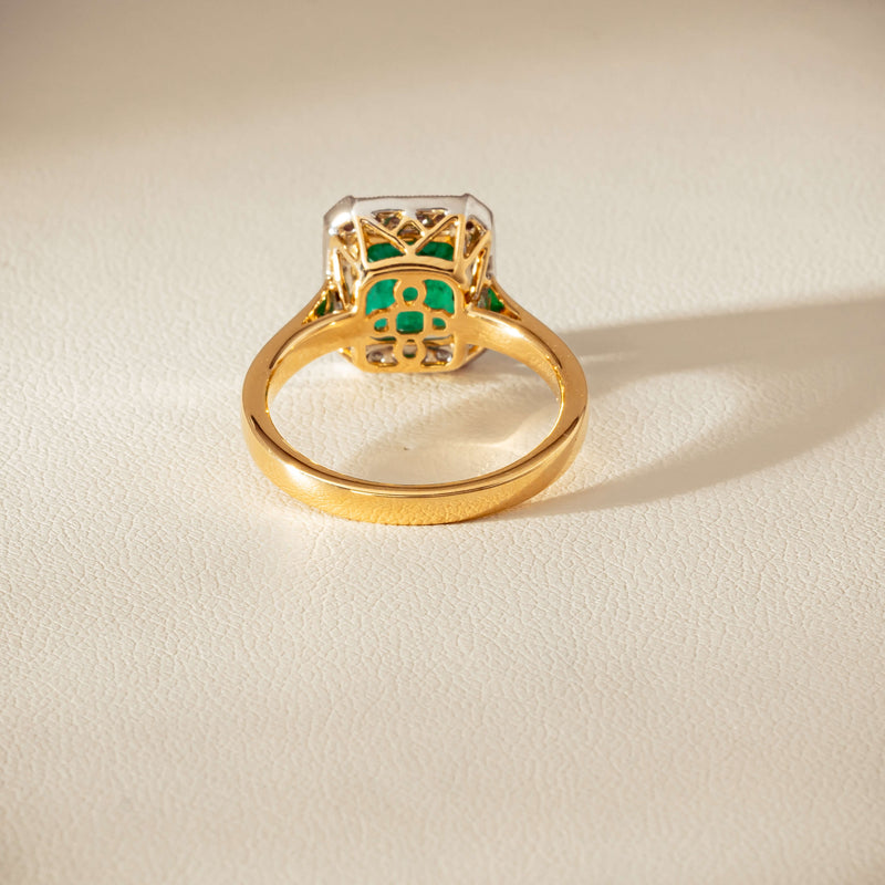 18ct Yellow Gold 2.67ct Emerald & Diamond Empire Ring - Ring - Walker & Hall