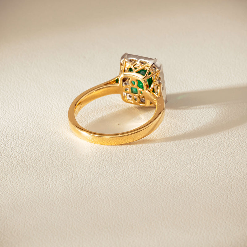 18ct Yellow Gold 2.67ct Emerald & Diamond Empire Ring - Ring - Walker & Hall