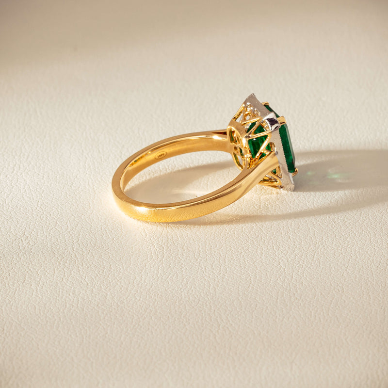 18ct Yellow Gold 2.67ct Emerald & Diamond Empire Ring - Ring - Walker & Hall