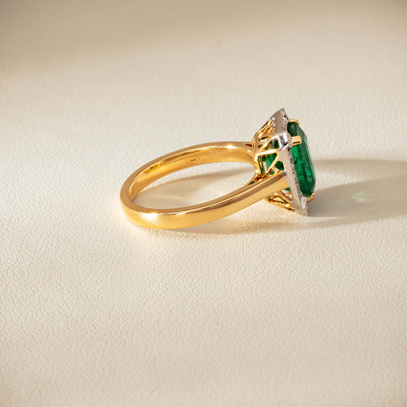 18ct Yellow Gold 2.67ct Emerald & Diamond Empire Ring - Ring - Walker & Hall
