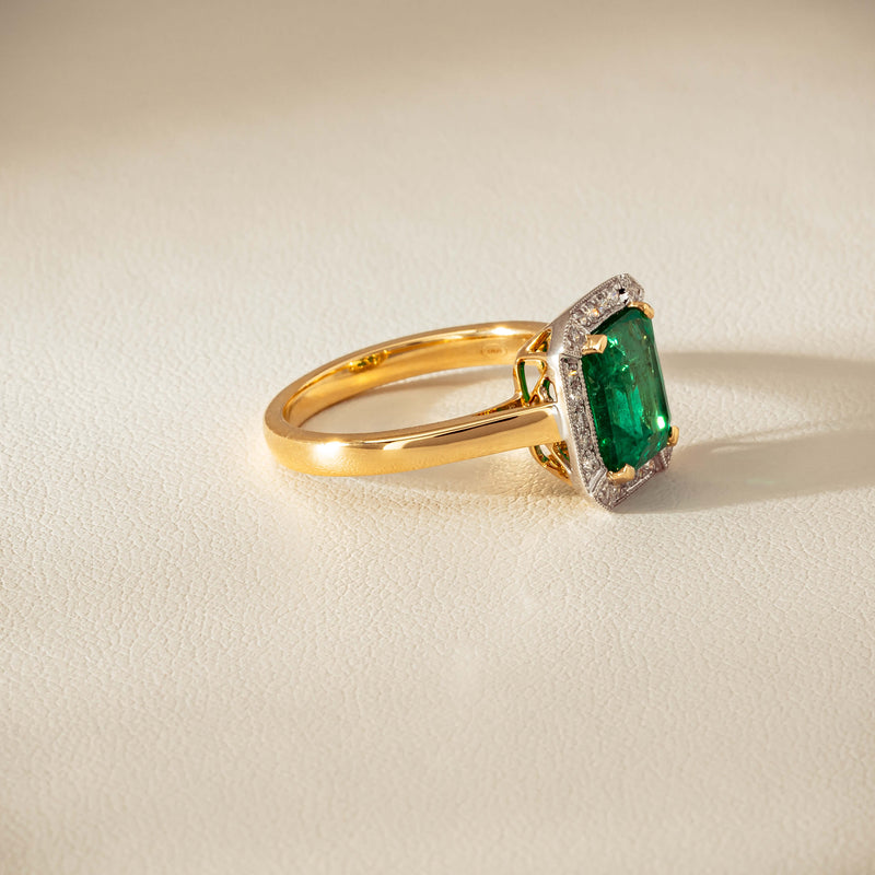 18ct Yellow Gold 2.67ct Emerald & Diamond Empire Ring - Ring - Walker & Hall
