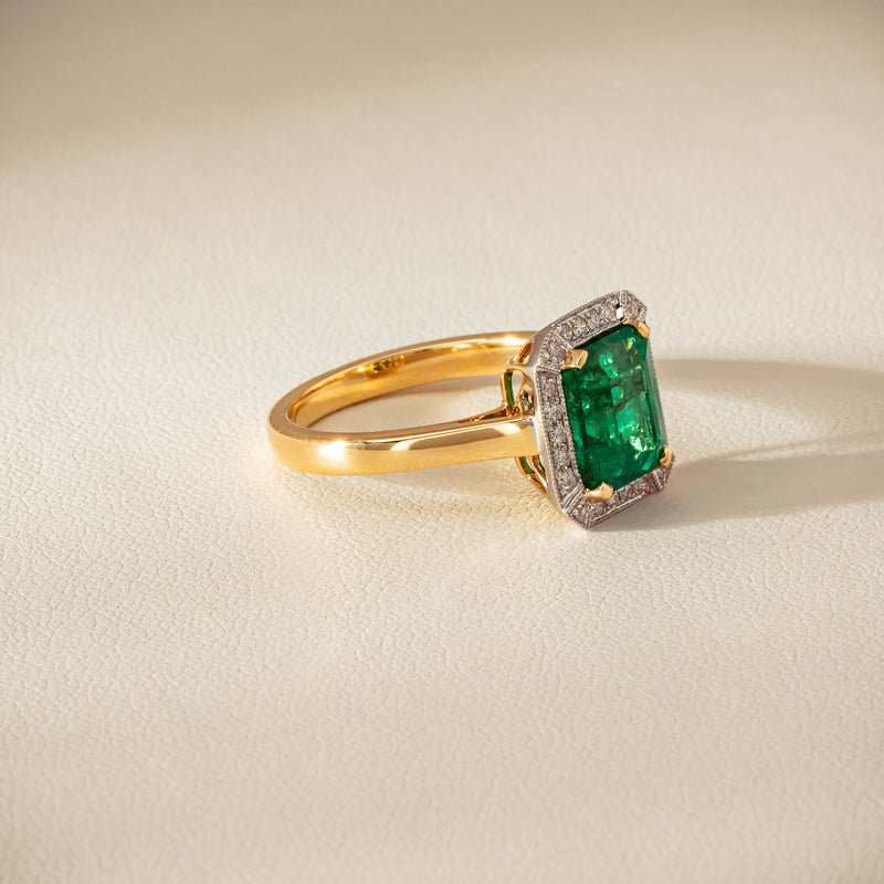 18ct Yellow Gold 2.67ct Emerald & Diamond Empire Ring - Ring - Walker & Hall