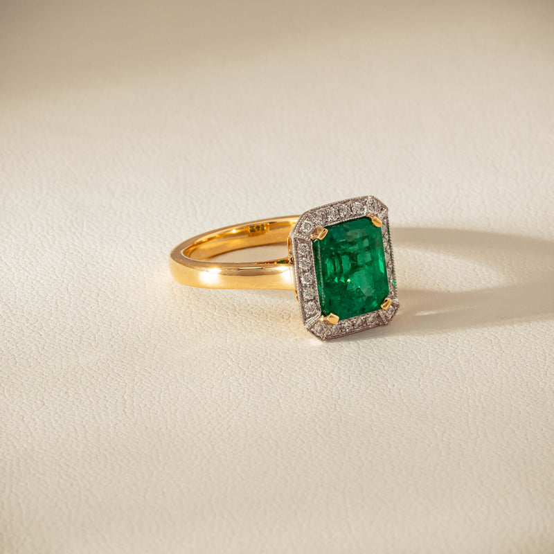 18ct Yellow Gold 2.67ct Emerald & Diamond Empire Ring - Ring - Walker & Hall