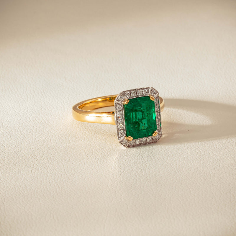 18ct Yellow Gold 2.67ct Emerald & Diamond Empire Ring - Ring - Walker & Hall