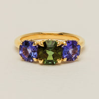 18ct Yellow Gold Tourmaline & Tanzanite Three Stone Octavia Ring - Ring - Walker & Hall