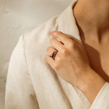 18ct Yellow Gold Tourmaline & Tanzanite Three Stone Octavia Ring - Ring - Walker & Hall