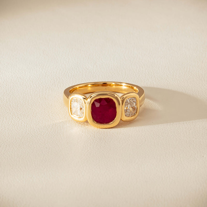 18ct Yellow Gold 1.52ct Ruby & Diamond Three-Stone Natalia Ring - Ring - Walker & Hall