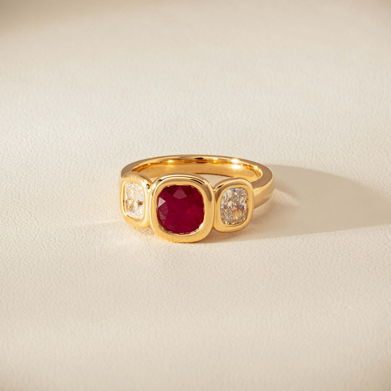 18ct Yellow Gold 1.52ct Ruby & Diamond Three-Stone Natalia Ring - Ring - Walker & Hall