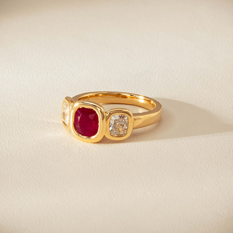 18ct Yellow Gold 1.52ct Ruby & Diamond Three-Stone Natalia Ring - Ring - Walker & Hall