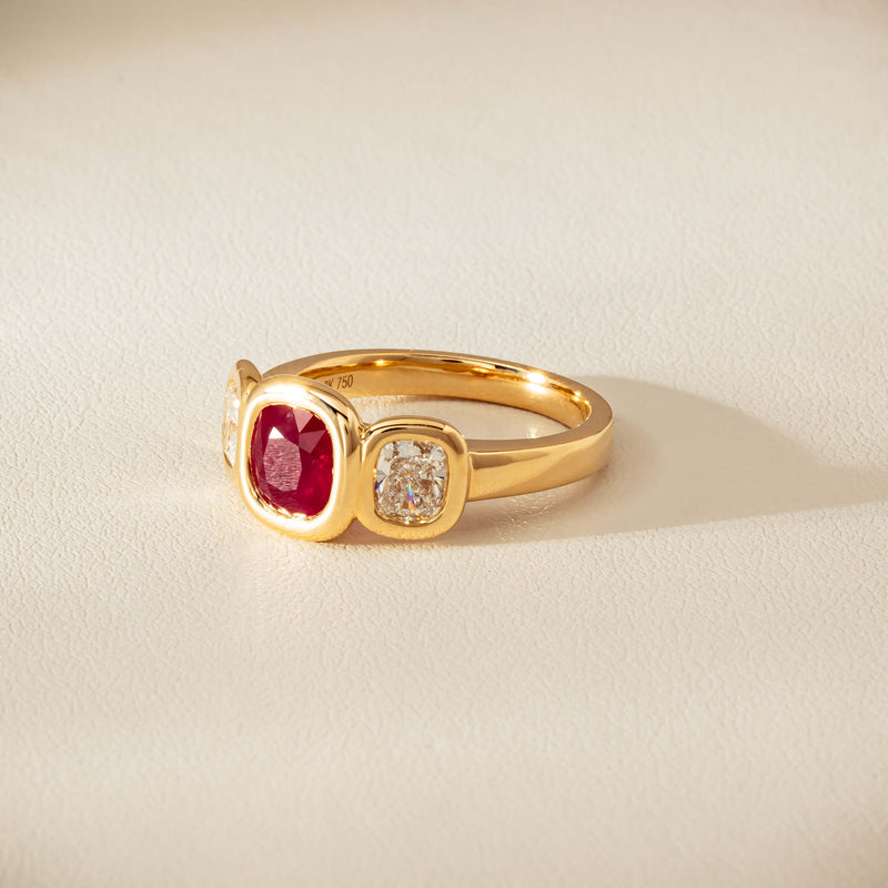 18ct Yellow Gold 1.52ct Ruby & Diamond Three-Stone Natalia Ring - Ring - Walker & Hall