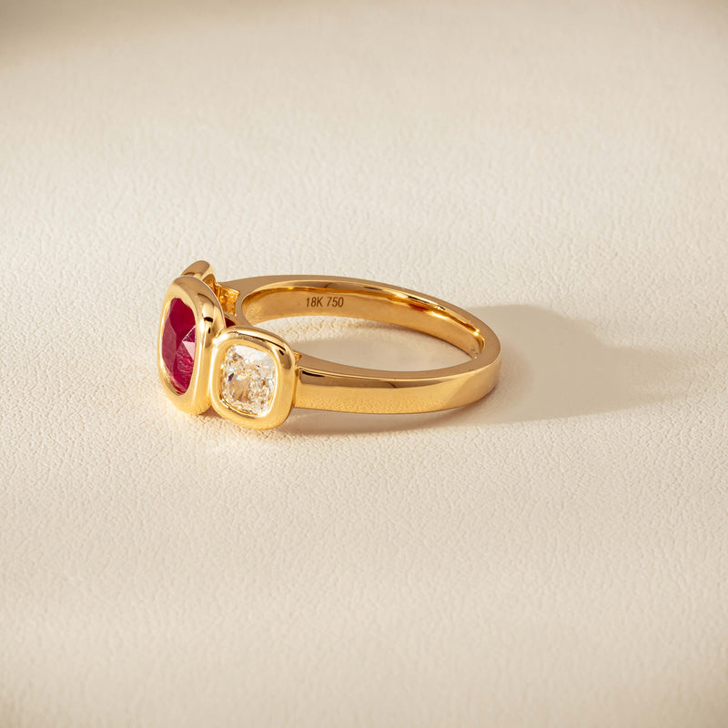 18ct Yellow Gold 1.52ct Ruby & Diamond Three-Stone Natalia Ring - Ring - Walker & Hall