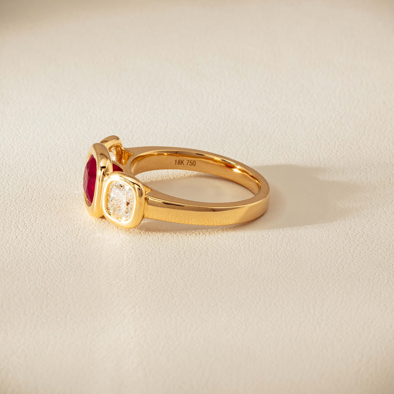 18ct Yellow Gold 1.52ct Ruby & Diamond Three-Stone Natalia Ring - Ring - Walker & Hall