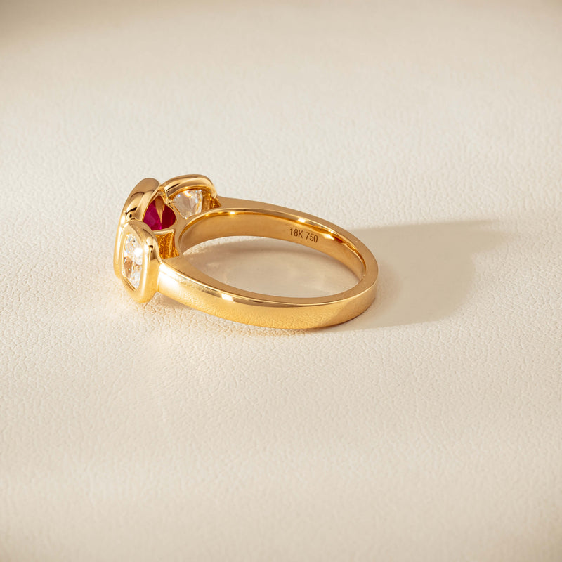 18ct Yellow Gold 1.52ct Ruby & Diamond Three-Stone Natalia Ring - Ring - Walker & Hall