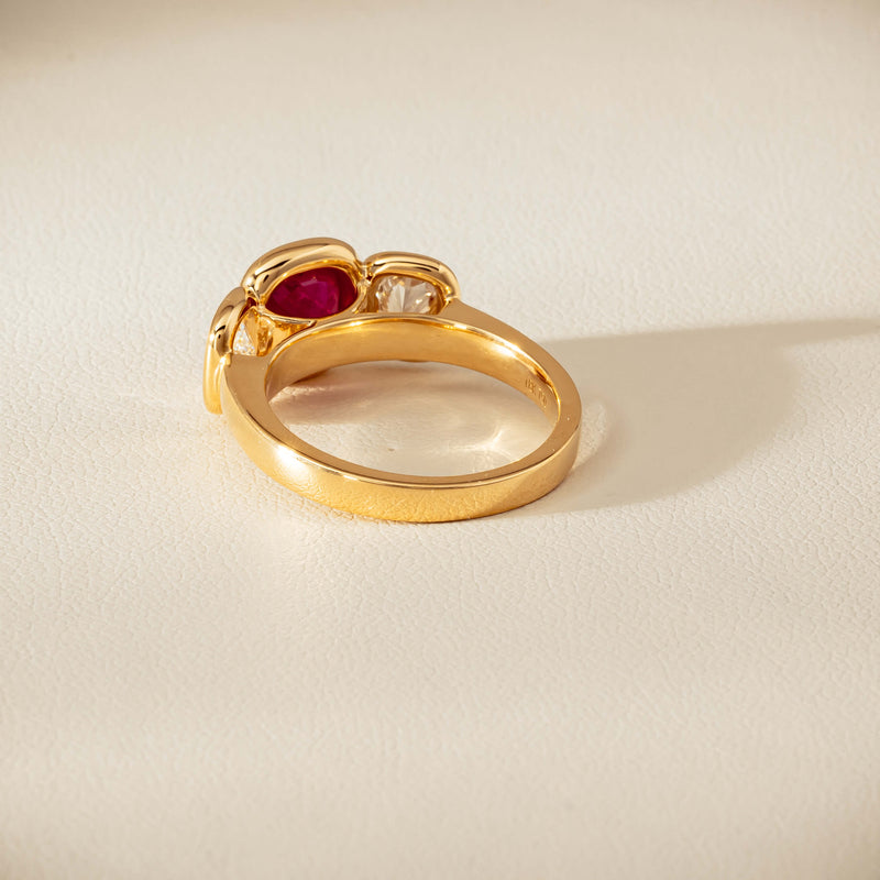 18ct Yellow Gold 1.52ct Ruby & Diamond Three-Stone Natalia Ring - Ring - Walker & Hall