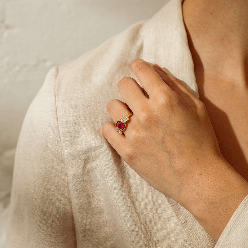 18ct Yellow Gold 1.52ct Ruby & Diamond Three-Stone Natalia Ring - Ring - Walker & Hall