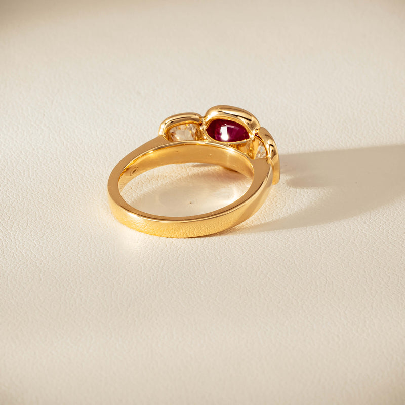 18ct Yellow Gold 1.52ct Ruby & Diamond Three-Stone Natalia Ring - Ring - Walker & Hall