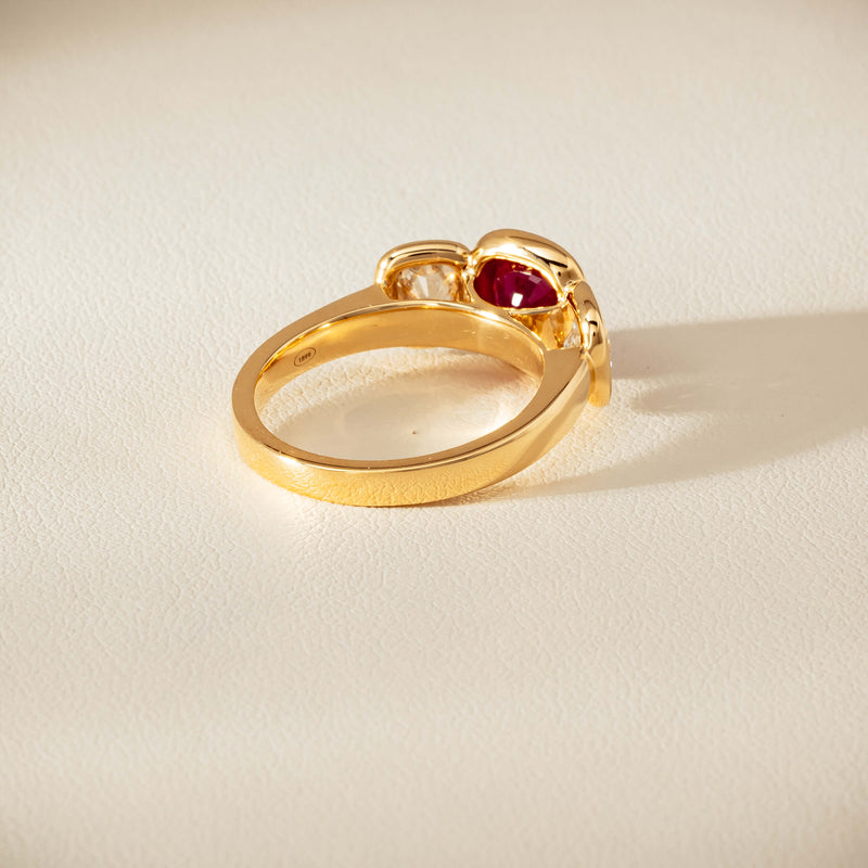 18ct Yellow Gold 1.52ct Ruby & Diamond Three-Stone Natalia Ring - Ring - Walker & Hall