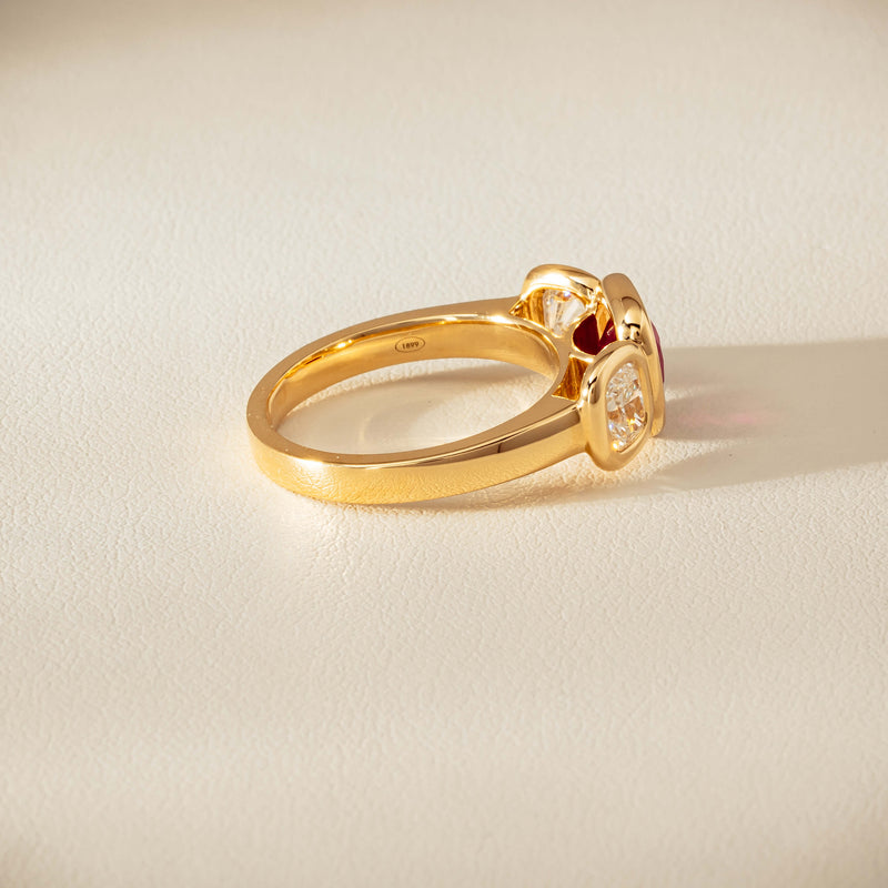 18ct Yellow Gold 1.52ct Ruby & Diamond Three-Stone Natalia Ring - Ring - Walker & Hall