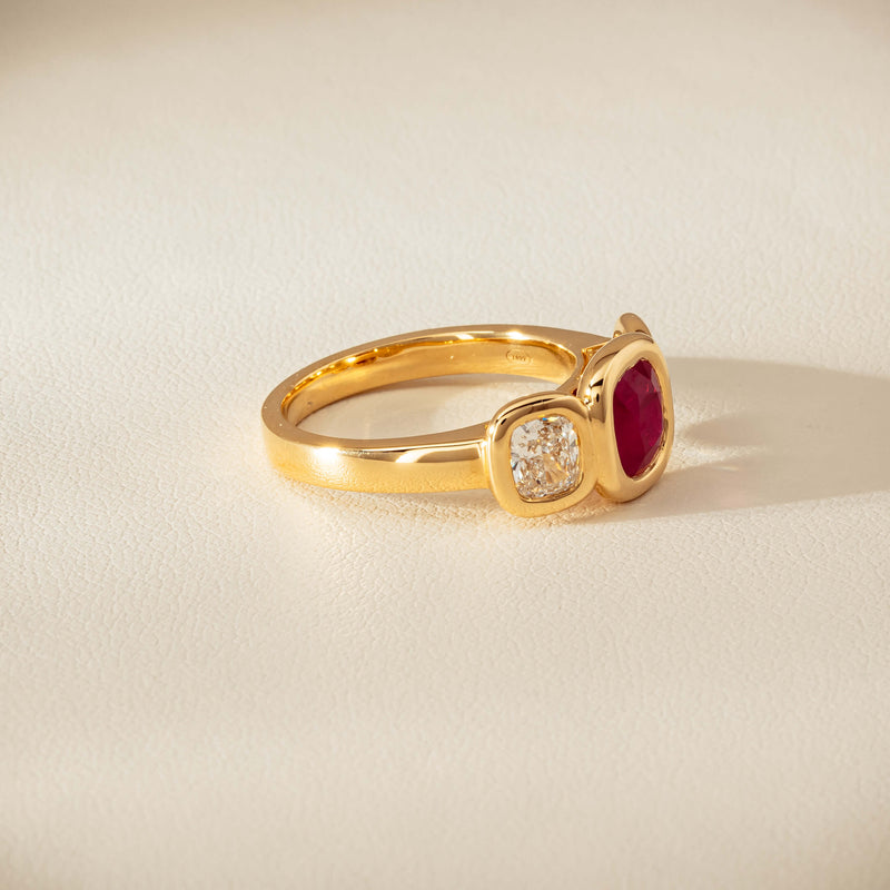 18ct Yellow Gold 1.52ct Ruby & Diamond Three-Stone Natalia Ring - Ring - Walker & Hall
