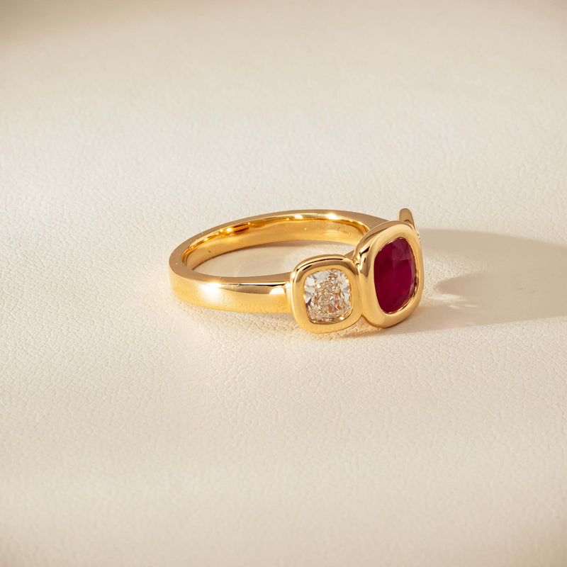 18ct Yellow Gold 1.52ct Ruby & Diamond Three-Stone Natalia Ring - Ring - Walker & Hall