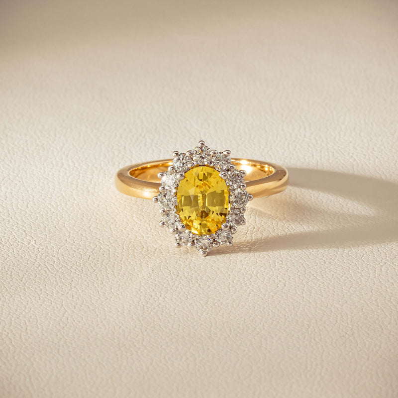 18ct Yellow Gold 1.51ct Yellow Sapphire & Diamond Belle Ring - Ring - Walker & Hall