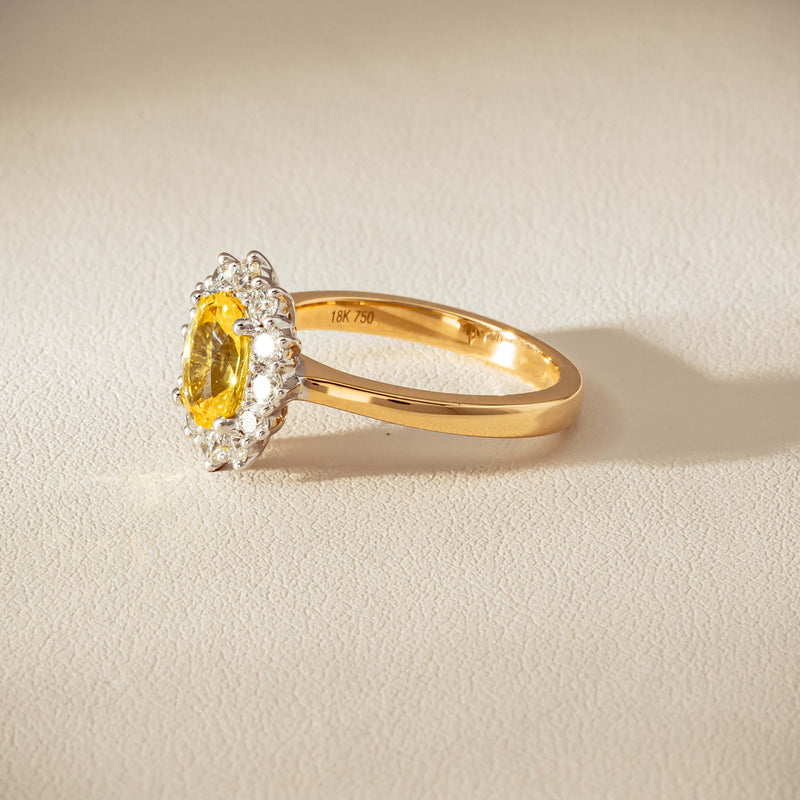 18ct Yellow Gold 1.51ct Yellow Sapphire & Diamond Belle Ring - Ring - Walker & Hall