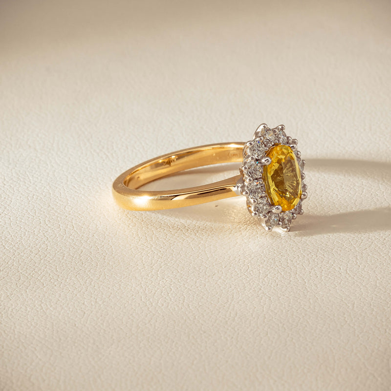 18ct Yellow Gold 1.51ct Yellow Sapphire & Diamond Belle Ring - Ring - Walker & Hall