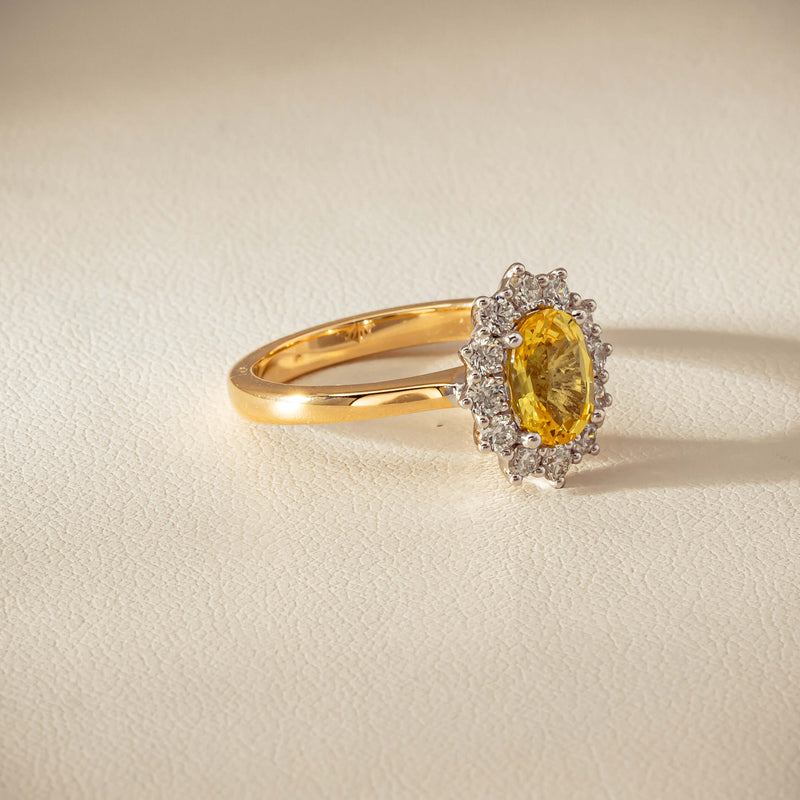 18ct Yellow Gold 1.51ct Yellow Sapphire & Diamond Belle Ring - Ring - Walker & Hall
