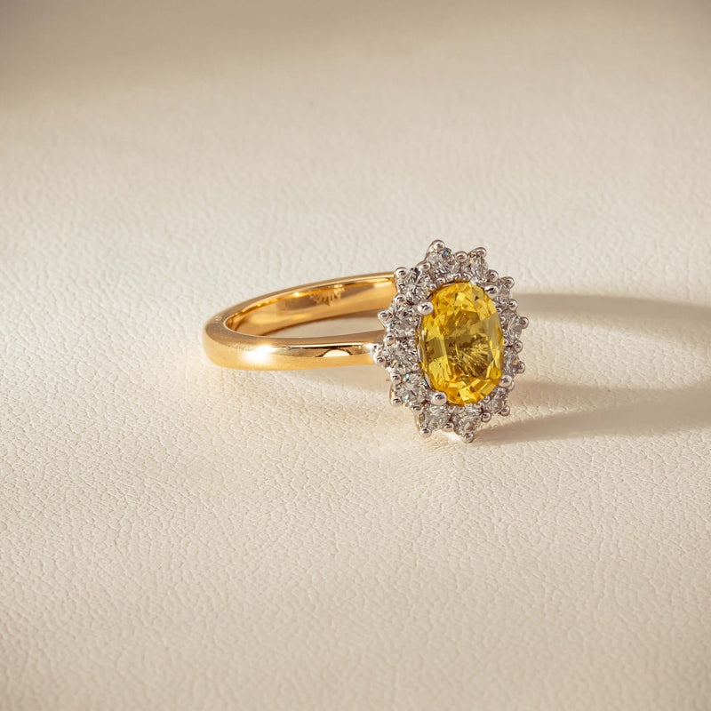 18ct Yellow Gold 1.51ct Yellow Sapphire & Diamond Belle Ring - Ring - Walker & Hall