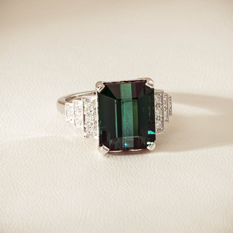 18ct White Gold 8.03ct Tourmaline & Diamond Maya Ring - Ring - Walker & Hall
