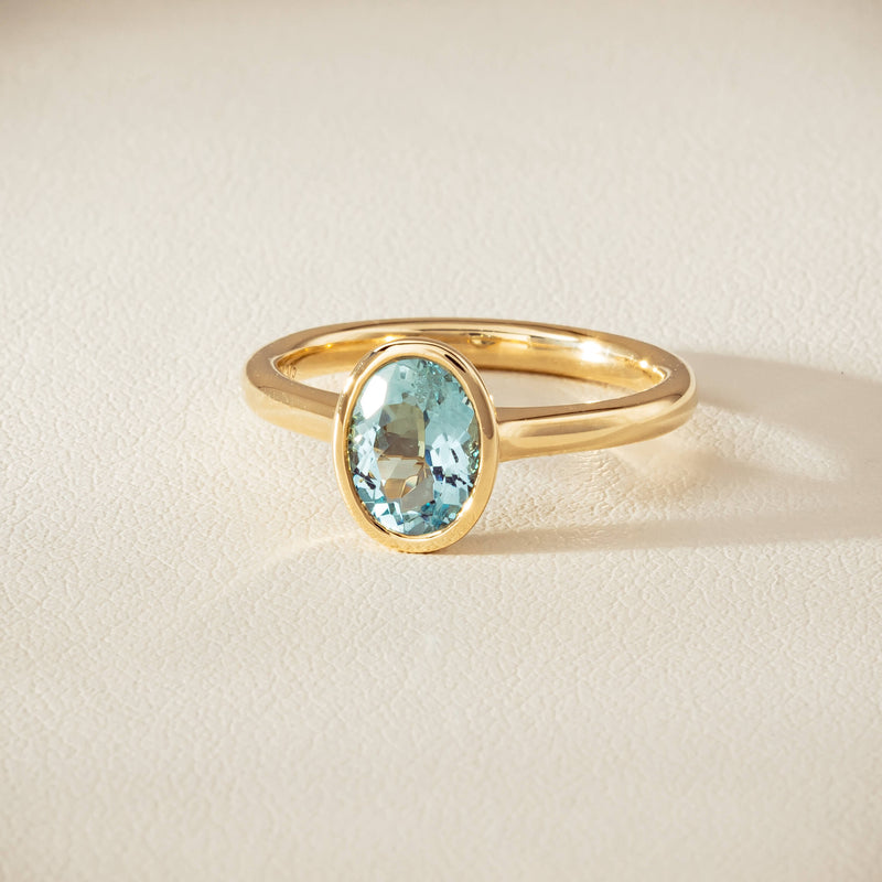 9ct Yellow Gold Aquamarine Rubover Set Ring - Ring - Walker & Hall