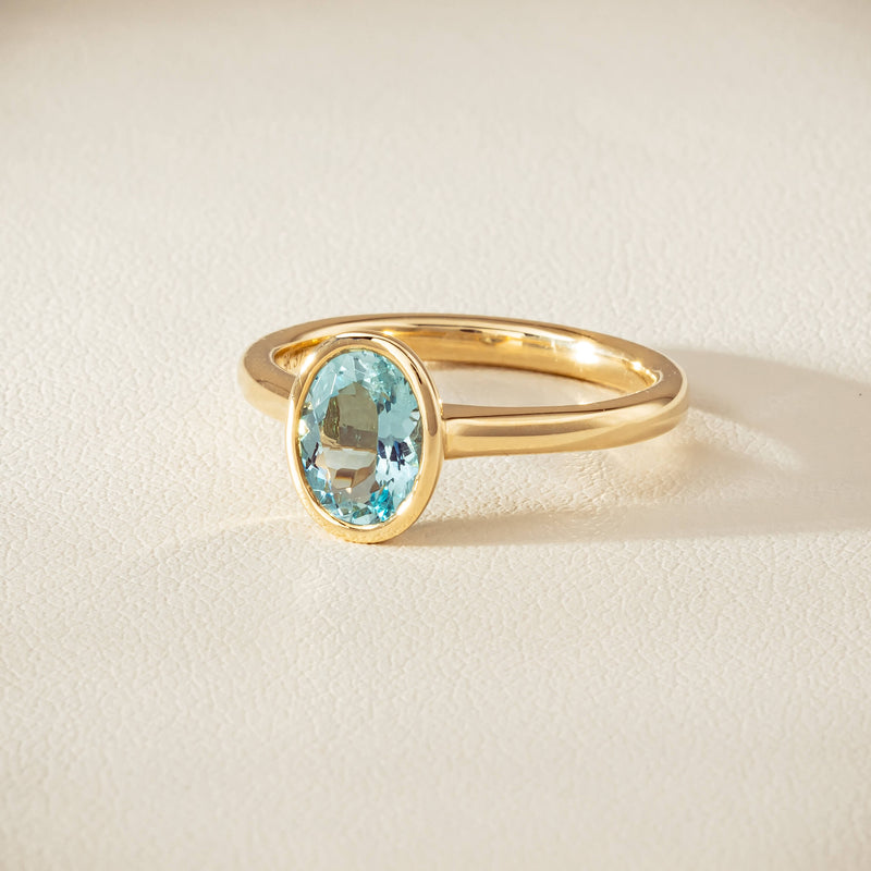 9ct Yellow Gold Aquamarine Rubover Set Ring - Ring - Walker & Hall