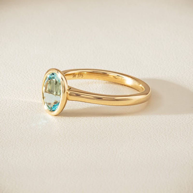 9ct Yellow Gold Aquamarine Rubover Set Ring - Ring - Walker & Hall