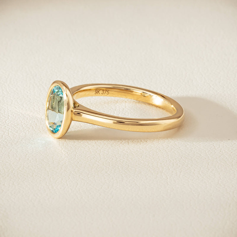 9ct Yellow Gold Aquamarine Rubover Set Ring - Ring - Walker & Hall