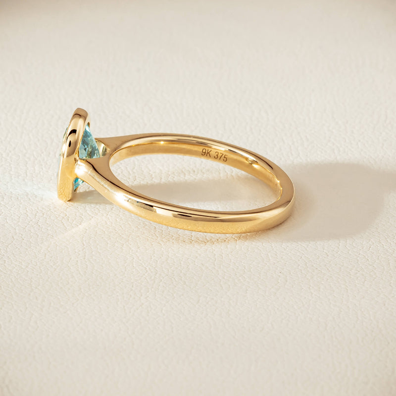 9ct Yellow Gold Aquamarine Rubover Set Ring - Ring - Walker & Hall