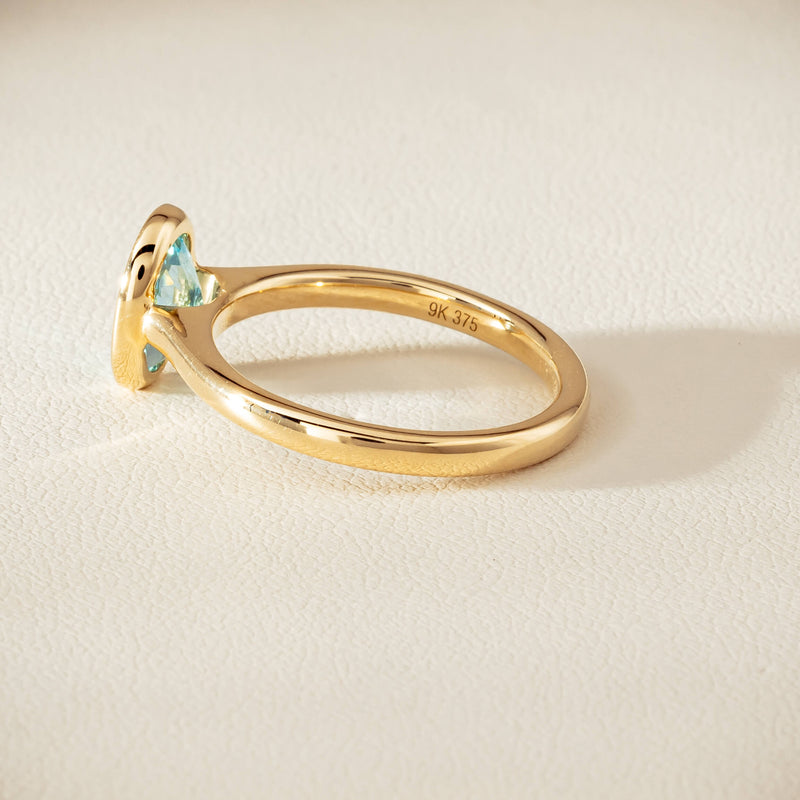9ct Yellow Gold Aquamarine Rubover Set Ring - Ring - Walker & Hall