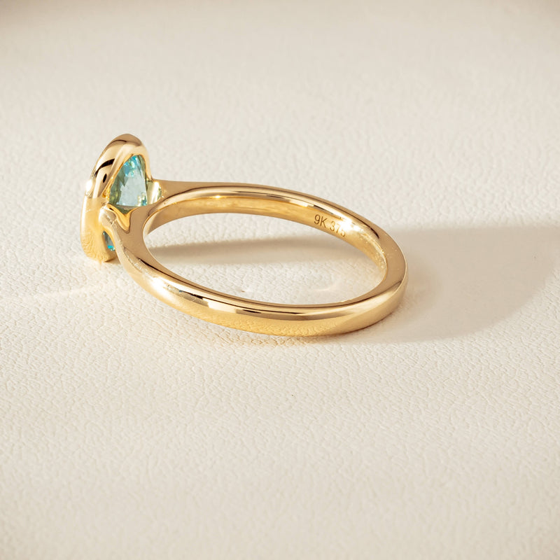 9ct Yellow Gold Aquamarine Rubover Set Ring - Ring - Walker & Hall