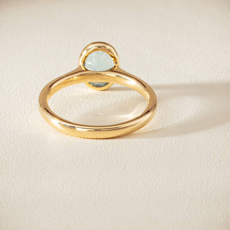 9ct Yellow Gold Aquamarine Rubover Set Ring - Ring - Walker & Hall