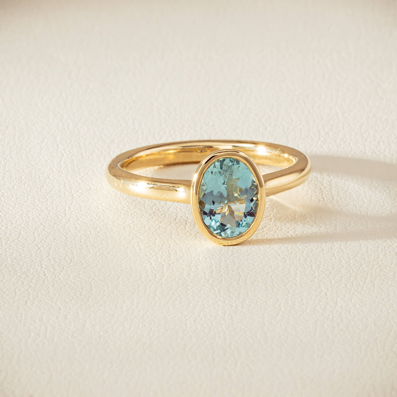 9ct Yellow Gold Aquamarine Rubover Set Ring - Ring - Walker & Hall