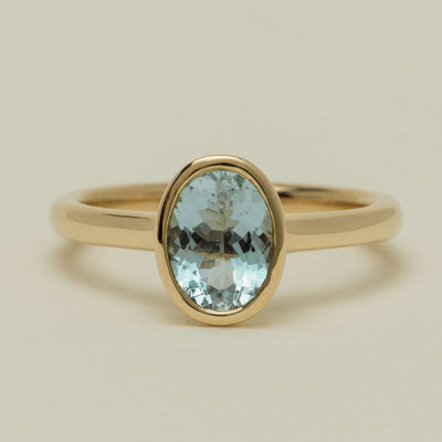 9ct Yellow Gold Aquamarine Rubover Set Ring - Ring - Walker & Hall